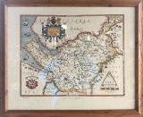 Vintage Framed Saxton's Map Of Cheshire 1577 - Printed 1964, 27