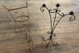 3-cup Wrought Iron Candelabra;     Plow Type Pot Holder - Missing 1 Wooden