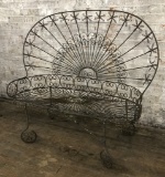 Vintage Heavy Twisted Wire & Iron Bench - Not Mexican, Small Piece Needs To