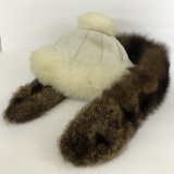 Vintage Fur Trimmed & Lamb's Wool Leather Hat;     Vintage Fur Stole