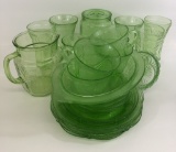 24 Pieces Green Depression Glass