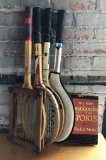 4 Vintage Tennis Rackets & Sports Book