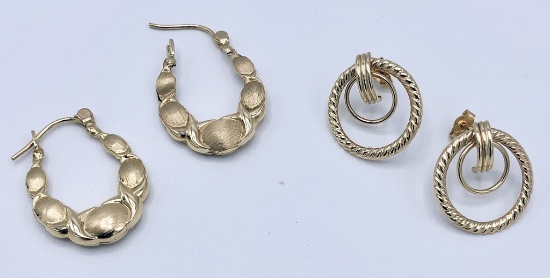 2 Pairs 14kt Gold Earrings - 2.1 Gr