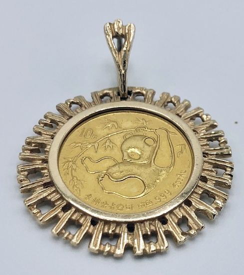 Panda Coin In 14kt Gold Setting - 64 Gr