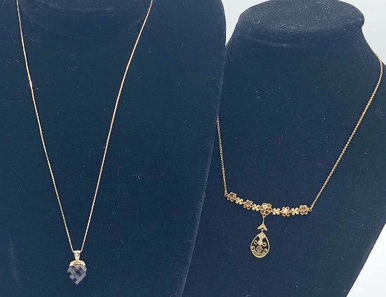 10kt Gold Necklace - 3.1 Gr;     14kt Gold Pendant & Chain W/ Garnet & Diam