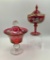 2 Cranberry Glass Covered Candy Dishes - 10