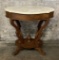 Small Marble Turtle-Top Victorian Walnut Parlor Table - Some Staining On Ma