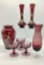 3 Amethyst Glass 1950s Stems;     Amethyst Art Glass Vase - 10