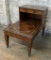 Vintage 1950s Stair Step Burled Mahogany Table W/ Leather Top & 1 Drawer -