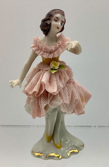 Dresden Germany Lady Figurine - Some Loss On Dress, 3½" Tall