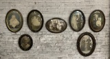 7 Vintage Family Photos In Original Oval Convex Glass Frames - Largest Is 1
