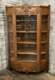 1890s Large Solid Oak Corner Cabinet W/ Original Glass - 48