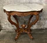 Extra Nice Marble Turtle-Top Victorian Walnut Parlor Table - 30½