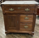 Walnut Victorian Eastlake Washstand - No Top But Comes With Piece Of Marble