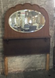 Antique Oak Beveled Mirror Buffet Top - 41