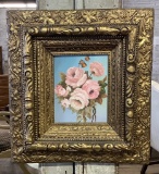Antique Frame W/ Newer Oil Painting - Roses, 20