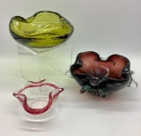 3 Vintage Murano Italy Glass Bowls - Largest Is 7