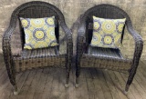 2 Faux Wicker Outdoor Armchairs W/ 2 Pillows - LOCAL PICKUP ONLY !