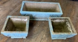 3 Concrete Planters - Small 1 Has Crack, Large 1 Has Repair, Largest Is 29½