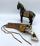 Wooden Carved Horse - Embellished W/ Brass & Copper;     Hubley Texan 38