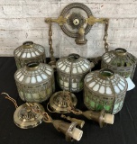 Antique Double Slag Glass Ceiling Fixture;     2 Matching Single Fixtures;