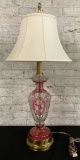 Vintage Cranberry Cut To Clear Lamp - 38