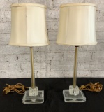 Pair Vintage Etched Glass Lamps - 11