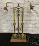 Unique Brass Double-Arm Lamp Made From Old Brass Pieces - Door Knobs, Marbl