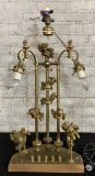 Unique Brass Double-Arm Lamp Made From Old Brass Pieces - Door Knobs, Marbl