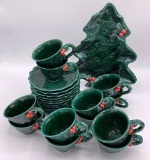 Vintage 1960s Christmasware - Tray, 12 Cup & Saucer Sets