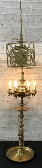 Very Cool Vintage Brass Lamp - Notice The Detail W/ The Lions Etc., 56.5" T