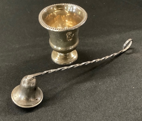 Sterling Toothpick Holder; Sterling Candle Snuffer - Total 2.12 Ozt