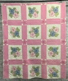 Flower, Pansy Hand Appliqued Quilt - Hand Quilted, 72