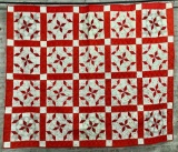 Red & White Quilt - Machine Quilted, 96