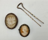 Cameo Brooch - Marked 800;     Gold Filled Cameo Brooch;     Hair Pin