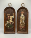 Pair Hand Painted Wooden Plaques - 16