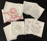 4 Pairs Vintage Embroidered & Crocheted Pillow Cases