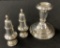 Weighted Sterling Candlestick;     Pair Sterling Shakers