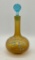 Victorian Amber & Blue Glass Decanter W/ Enameled Flowers - 9