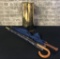 Brass Umbrella Stand W/ Tooled Decoration & 2 Umbrellas - 18