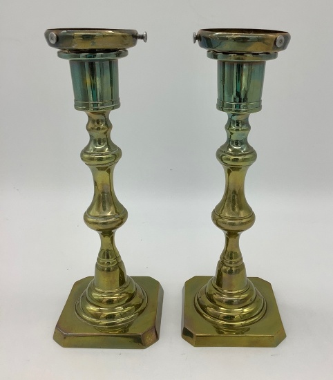 Pair Rosland Vintage Brass Lamp Bases - 8" Tall