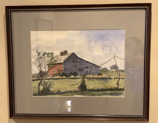 Barn Watercolor - Signed By Ewing, Framed W/ Glass, 27"x22"