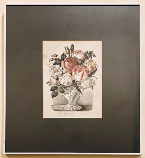 Currier & Ives Print - " Vase Of Flowers ", Framed W/ Glass, 21½"x24"