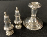 Weighted Sterling Candlestick;     Pair Sterling Shakers