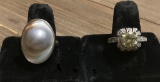 .925/CZ Ring With Stone - Size 9;     .925 Pearl Ring - Size 9