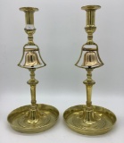 Pair Brass Candlesticks W/ Dinner Bell - 11