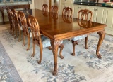 Karges Chippendale Style Dining Table W/ Table Pads, 10 Chairs & 3 Aproned