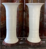 Pair Celadon Pottery Vases W/ Wooden Bases - 26