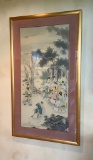 Painting On Silk - Imperial Court, Artist Signature & Seal Under Matt, Fram