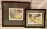 2 Framed Pat Oliphant Golf-themed Cartoons - Signed By Author, 14½